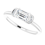 14K Gold Emerald Natural White Sapphire & Natural Diamond Stackable Ring - White Gold - view 5