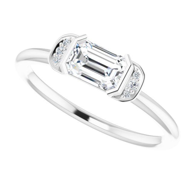 14K Gold Emerald Natural White Sapphire & Natural Diamond Stackable Ring - White Gold - view 5