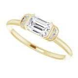 14K Gold Emerald Natural White Sapphire & Natural Diamond Stackable Ring - Yellow Gold - view 5