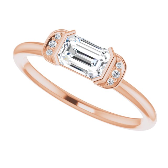 14K Gold Emerald Natural White Sapphire & Natural Diamond Stackable Ring - Rose Gold - view 5