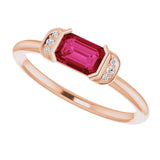 14K Gold Emerald Natural Ruby & Natural Diamond Stackable Ring - Rose Gold - view 5