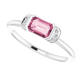 14K Gold Emerald Natural Pink Tourmaline & Natural Diamond Stackable Ring - White Gold - view 5