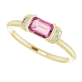 14K Gold Emerald Natural Pink Tourmaline & Natural Diamond Stackable Ring - Yellow Gold - view 5