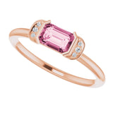 14K Gold Emerald Natural Pink Tourmaline & Natural Diamond Stackable Ring - Rose Gold - view 5