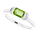 Platinum Emerald Natural Peridot & Natural Diamond Stackable Ring - view 5
