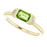14K Gold Emerald Natural Peridot & Natural Diamond Stackable Ring - Yellow Gold - view 5