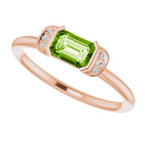 14K Gold Emerald Natural Peridot & Natural Diamond Stackable Ring - Rose Gold - view 5