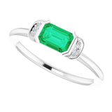 14K Gold Emerald Lab-Grown Emerald & Natural Diamond Stackable Ring - White Gold - view 5