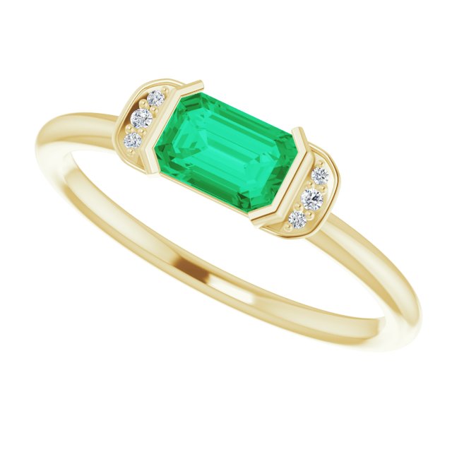 14K Gold Emerald Natural Emerald & Natural Diamond Stackable Ring - Yellow Gold - view 5