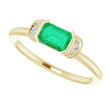 14K Gold Emerald Lab-Grown Emerald & Natural Diamond Stackable Ring - Yellow Gold - view 5