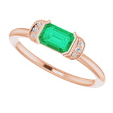 14K Gold Emerald Natural Emerald & Natural Diamond Stackable Ring - Rose Gold - view 5