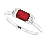 14K Gold Emerald Natural Mozambique Garnet & Natural Diamond Stackable Ring - White Gold - view 5