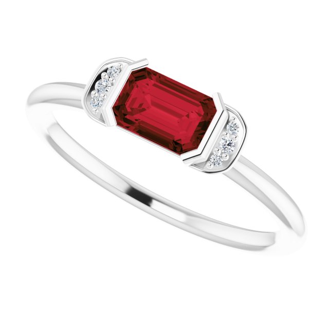 14K Gold Emerald Natural Mozambique Garnet & Natural Diamond Stackable Ring - White Gold - view 5
