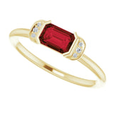 14K Gold Emerald Natural Mozambique Garnet & Natural Diamond Stackable Ring - Yellow Gold - view 5