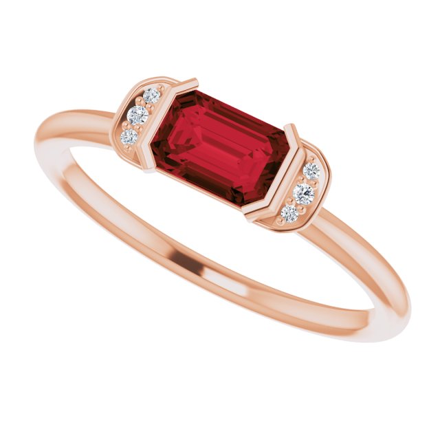 14K Gold Emerald Natural Mozambique Garnet & Natural Diamond Stackable Ring - Rose Gold - view 5