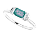Platinum Emerald Lab-Grown Alexandrite & Natural Diamond Stackable Ring - view 5