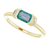 14K Gold Emerald Lab-Grown Alexandrite & Natural Diamond Stackable Ring - Yellow Gold - view 5