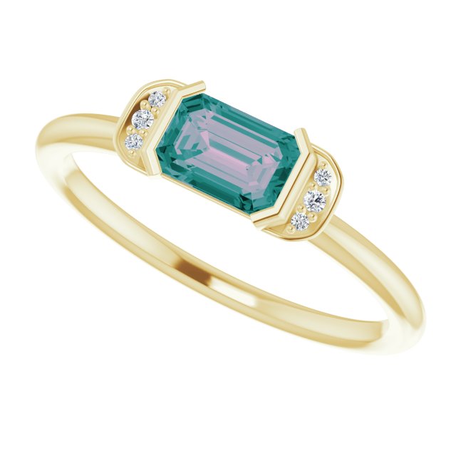 14K Gold Emerald Lab-Grown Alexandrite & Natural Diamond Stackable Ring - Yellow Gold - view 5