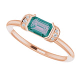14K Gold Emerald Lab-Grown Alexandrite & Natural Diamond Stackable Ring - Rose Gold - view 5