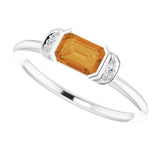 14K Gold Emerald Natural Citrine & Natural Diamond Stackable Ring - White Gold - view 5