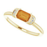 14K Gold Emerald Natural Citrine & Natural Diamond Stackable Ring - Yellow Gold - view 5