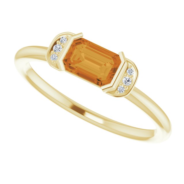 14K Gold Emerald Natural Citrine & Natural Diamond Stackable Ring - Yellow Gold - view 5