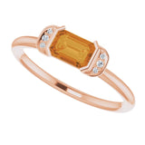 14K Gold Emerald Natural Citrine & Natural Diamond Stackable Ring - Rose Gold - view 5
