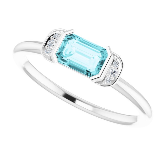 Platinum Emerald Natural Blue Zircon & Natural Diamond Stackable Ring - view 5