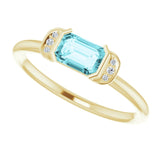 14K Gold Emerald Natural Blue Zircon & Natural Diamond Stackable Ring - Yellow Gold - view 5