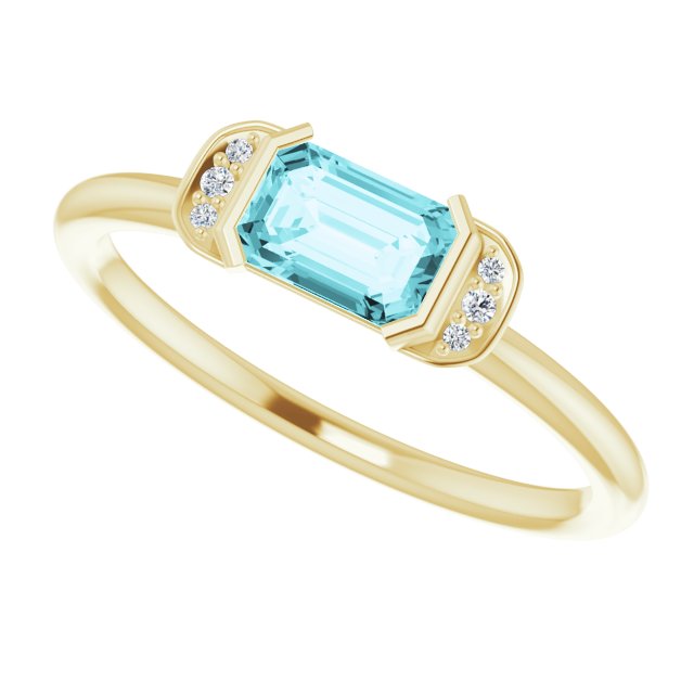 14K Gold Emerald Natural Blue Zircon & Natural Diamond Stackable Ring - Yellow Gold - view 5