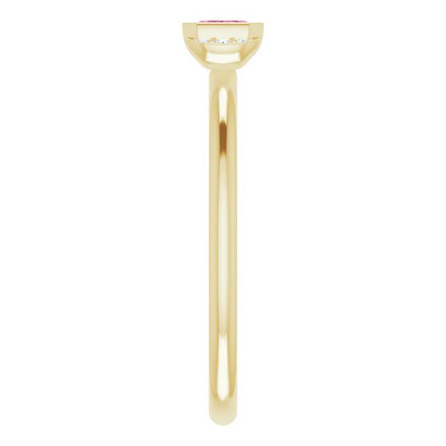 14K Gold Emerald Natural Pink Tourmaline & Natural Diamond Stackable Ring - Yellow Gold - view 4