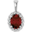 14K Gold Oval Natural Mozambique Garnet Rope Solitaire Pendant - White Gold