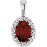 14K Gold Oval Natural Mozambique Garnet Rope Solitaire Pendant - White Gold