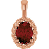 14K Gold Oval Natural Mozambique Garnet Rope Solitaire Pendant - Rose Gold