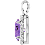 14K Gold Oval Natural Amethyst Rope Solitaire Pendant - view 3