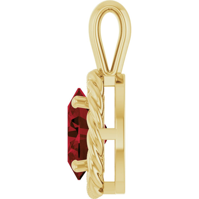 14K Gold Oval Natural Mozambique Garnet Rope Solitaire Pendant - Yellow Gold - view 3