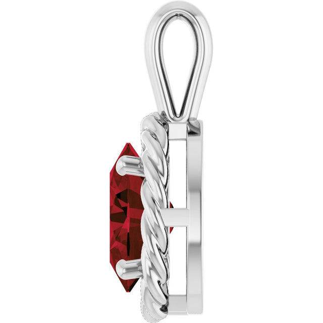14K Gold Oval Natural Mozambique Garnet Rope Solitaire Pendant - White Gold - view 3