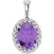 14K Gold Oval Natural Amethyst Rope Solitaire Pendant