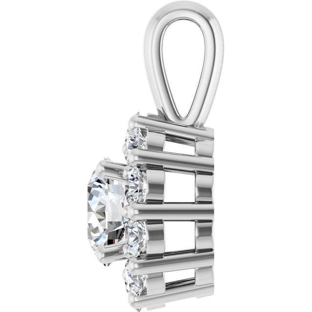 14K Gold Oval Lab-Grown Diamond Halo-Style Pendant - White Gold - view 9