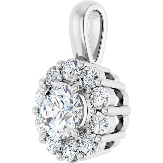 14K Gold Oval Lab-Grown Diamond Halo-Style Pendant - White Gold - view 8