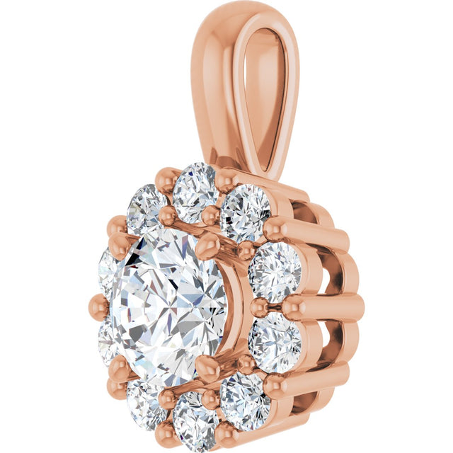 14K Gold Oval Lab-Grown Diamond Halo-Style Pendant - Rose Gold - view 8