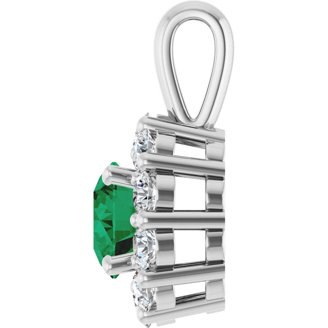 Platinum Round Lab-Grown Emerald Halo-Style Pendant - view 9