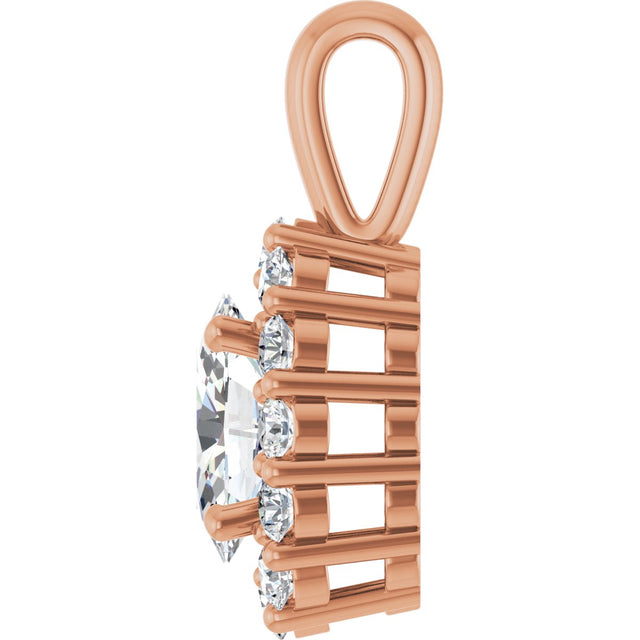 14K Gold Oval Lab-Grown Diamond Halo-Style Pendant - Rose Gold - view 9