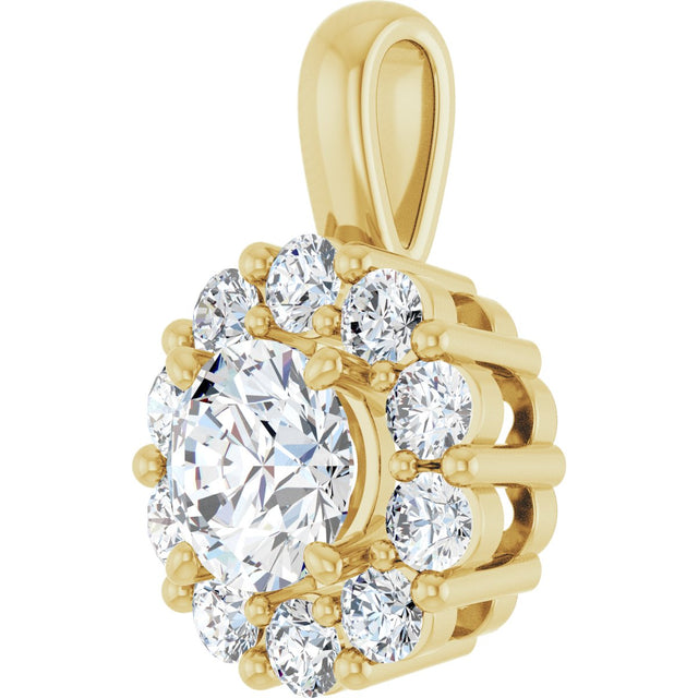 14K Gold Oval Lab-Grown Diamond Halo-Style Pendant - Yellow Gold - view 8