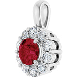 14K Gold Round Lab-Grown Ruby Halo-Style Pendant - White Gold - view 8