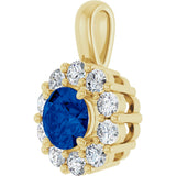 14K Gold Round Lab-Grown Blue Sapphire Halo-Style Pendant - Yellow Gold - view 9