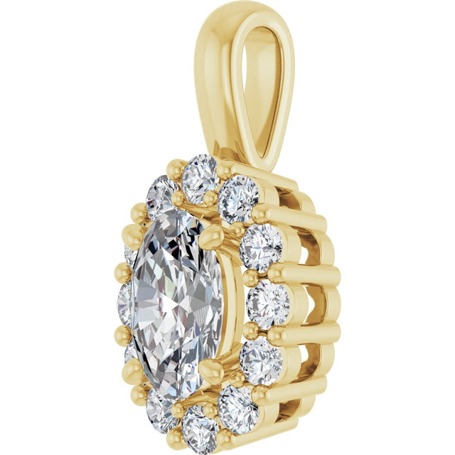 14K Gold Oval Lab-Grown Diamond Halo-Style Pendant - Yellow Gold - view 8