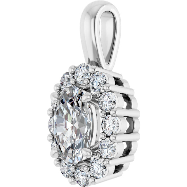 14K Gold Oval Lab-Grown Diamond Halo-Style Pendant - White Gold - view 8