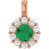 14K Gold Round Lab-Grown Emerald Halo-Style Pendant - Rose Gold - view 7