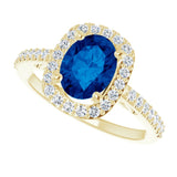 14K Gold Oval Lab-Grown Blue Sapphire & Natural Diamond Halo-Style Ring – 8mm Stones - Yellow Gold - view 5